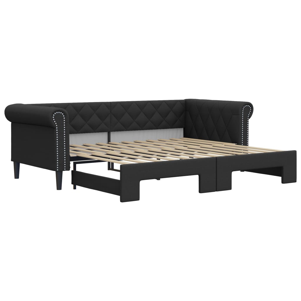 Slaapbank Kunstleer 90 x 200 cm Zwart met onderschuifbed