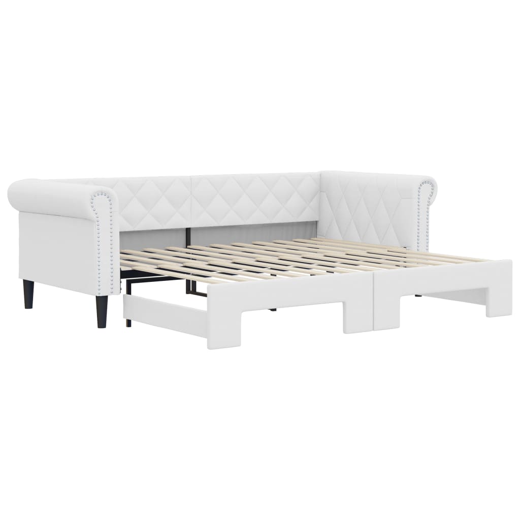 Slaapbank Met Onderschuifbed 90X200 Cm Kunstleer Wit 90 x 200 cm