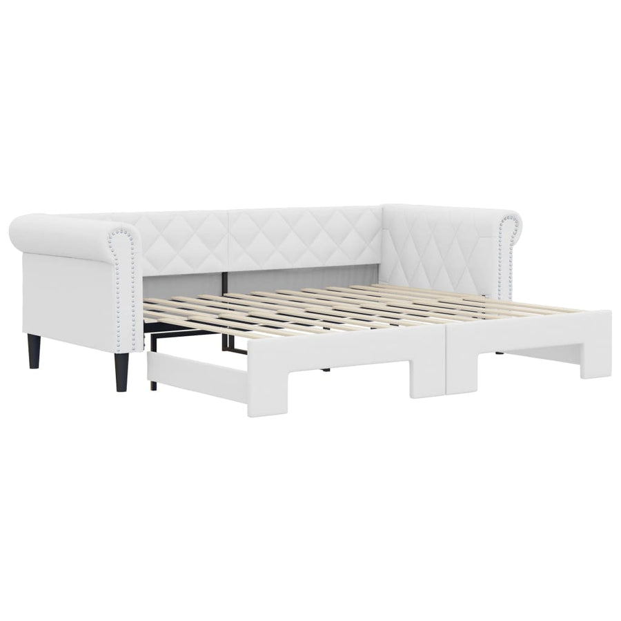 Slaapbank Met Onderschuifbed 90X200 Cm Kunstleer Wit 90 x 200 cm