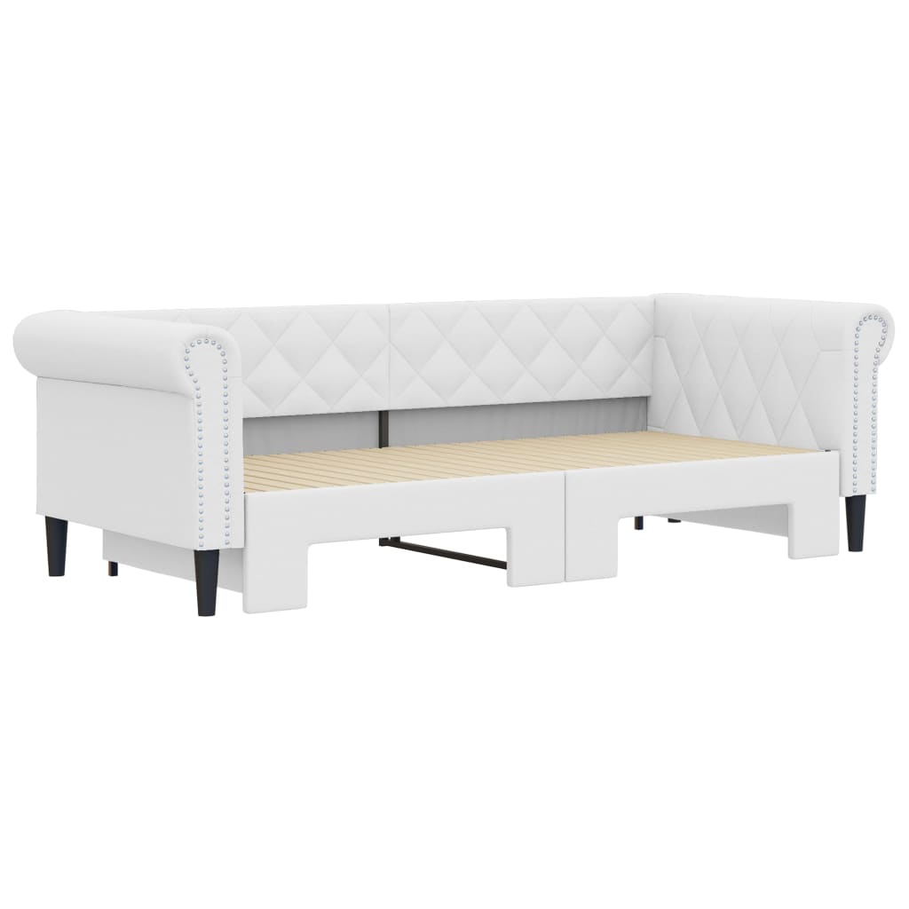 Slaapbank Met Onderschuifbed 90X200 Cm Kunstleer Wit 90 x 200 cm
