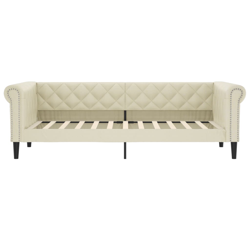 Slaapbank met onderschuifbed 90x200 cm kunstleer crèmekleurig