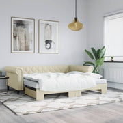 Slaapbank met onderschuifbed 90x200 cm crèmekleur kunstleer