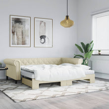 Slaapbank met onderschuifbed 90x200 cm kunstleer crèmekleurig