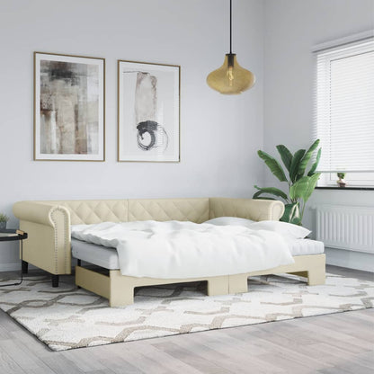 Slaapbank met onderschuifbed 90x200 cm kunstleer crèmekleurig