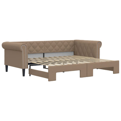 Slaapbank En Onderschuifbed Kunstleer Kleur 90 x 200 cm Cappuccino met onderschuifbed