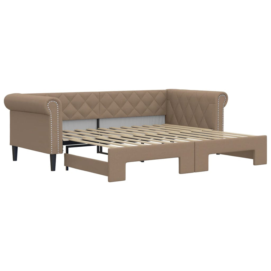 Slaapbank En Onderschuifbed Kunstleer Kleur 90 x 200 cm Cappuccino met onderschuifbed
