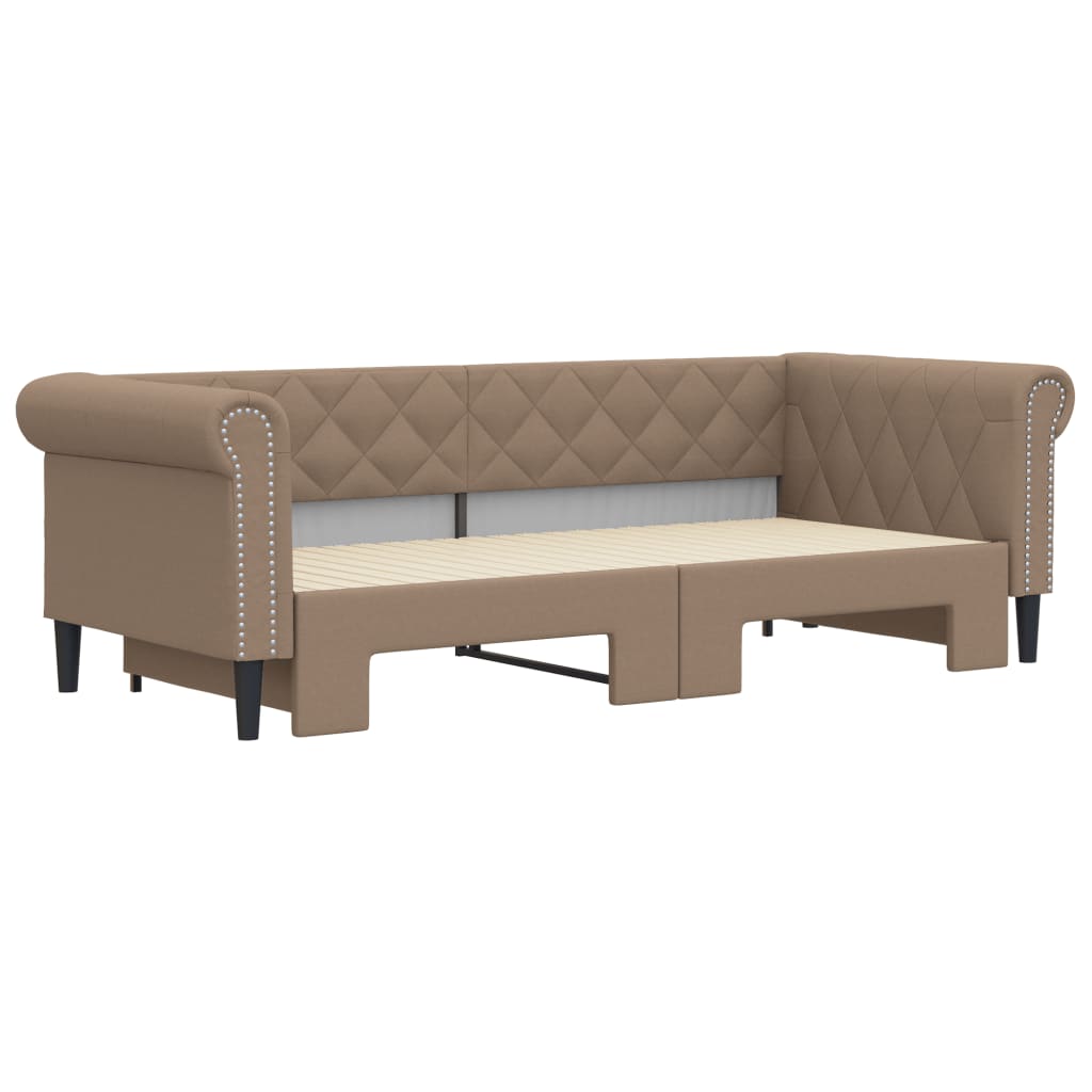 Slaapbank En Onderschuifbed Kunstleer Kleur 90 x 200 cm Cappuccino met onderschuifbed