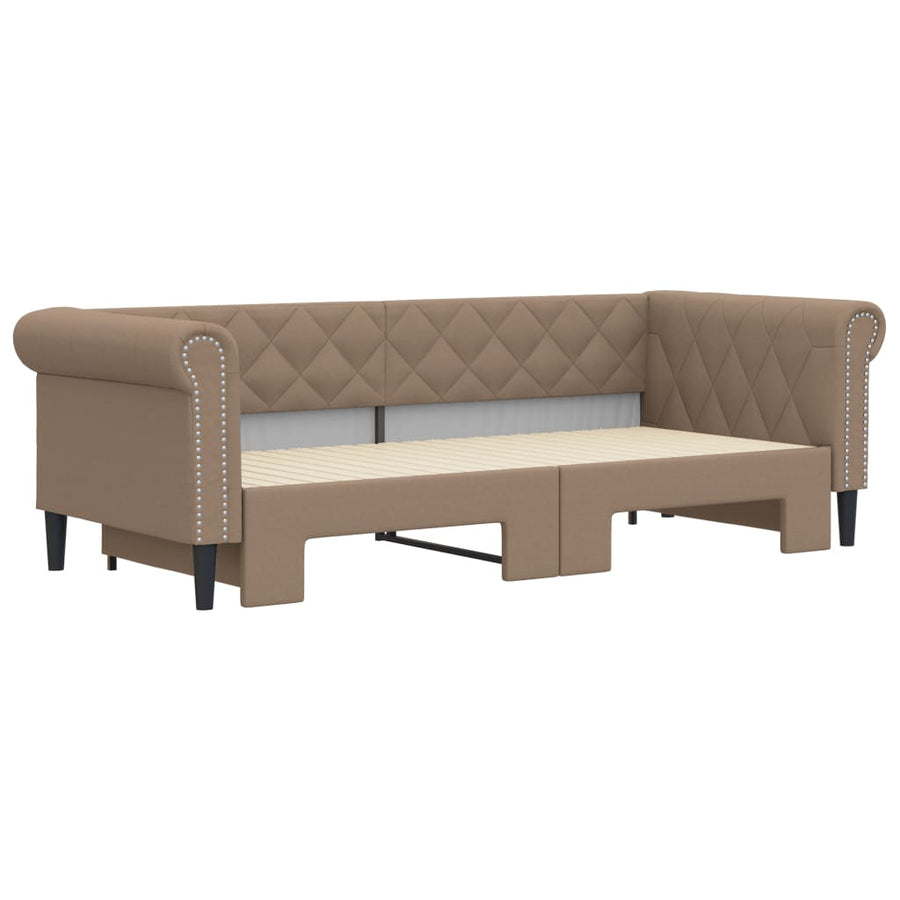 Slaapbank En Onderschuifbed Kunstleer Kleur 90 x 200 cm Cappuccino met onderschuifbed