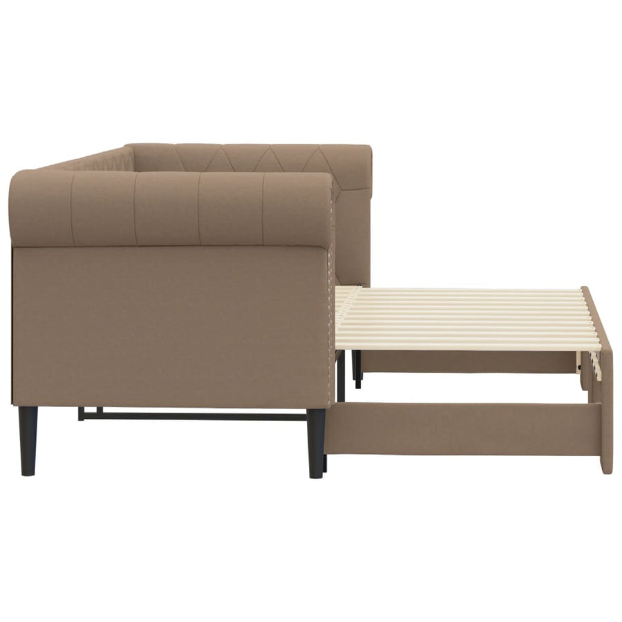 Slaapbank En Onderschuifbed Kunstleer Kleur 90 x 200 cm Cappuccino met onderschuifbed