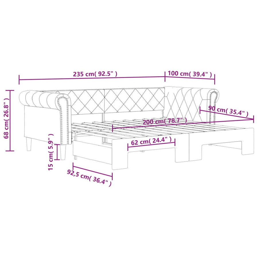 Slaapbank En Onderschuifbed Kunstleer Kleur 90 x 200 cm Cappuccino met onderschuifbed