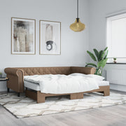 Slaapbank onderschuifbed 90x200 cm kunstleer cappuccino
