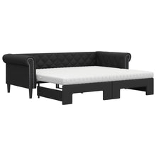 Slaapbank Onderschuifbed En Matrassen Kunstleer 90 x 200 cm Zwart met onderschuifbed en matras