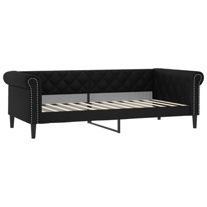 Slaapbank Onderschuifbed En Matrassen Kunstleer 90 x 200 cm Zwart met onderschuifbed en matras