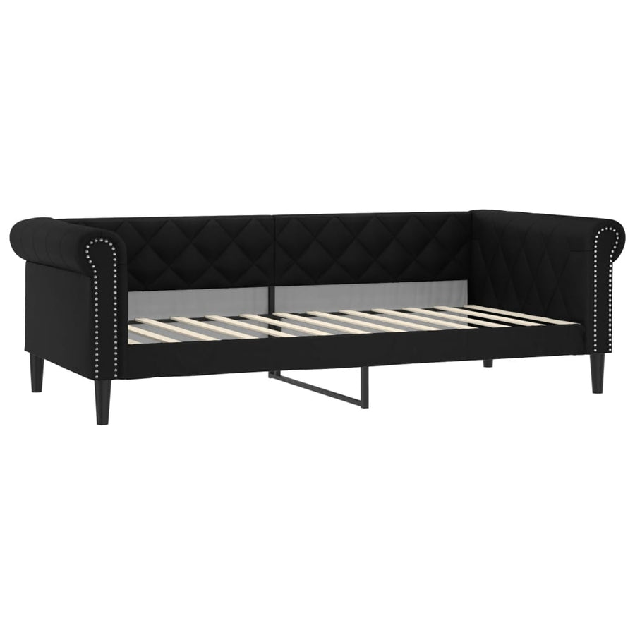 Slaapbank Onderschuifbed En Matrassen Kunstleer 90 x 200 cm Zwart met onderschuifbed en matras