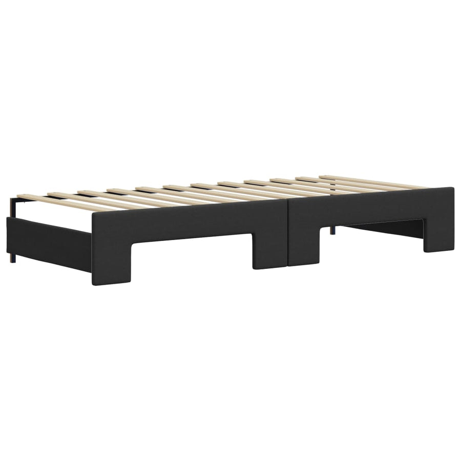 Slaapbank Onderschuifbed En Matrassen Kunstleer 90 x 200 cm Zwart met onderschuifbed en matras
