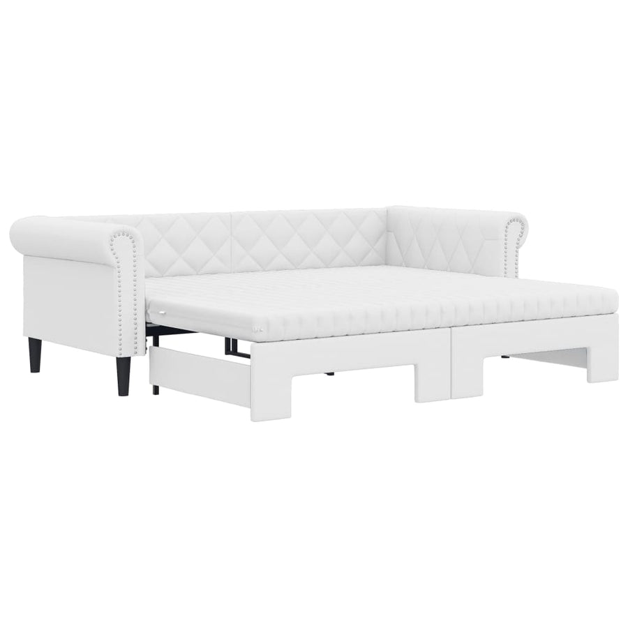 Slaapbank Onderschuifbed En Matrassen 90X200 Cm Kunstleer Wit 90 x 200 cm met onderschuifbed en matras