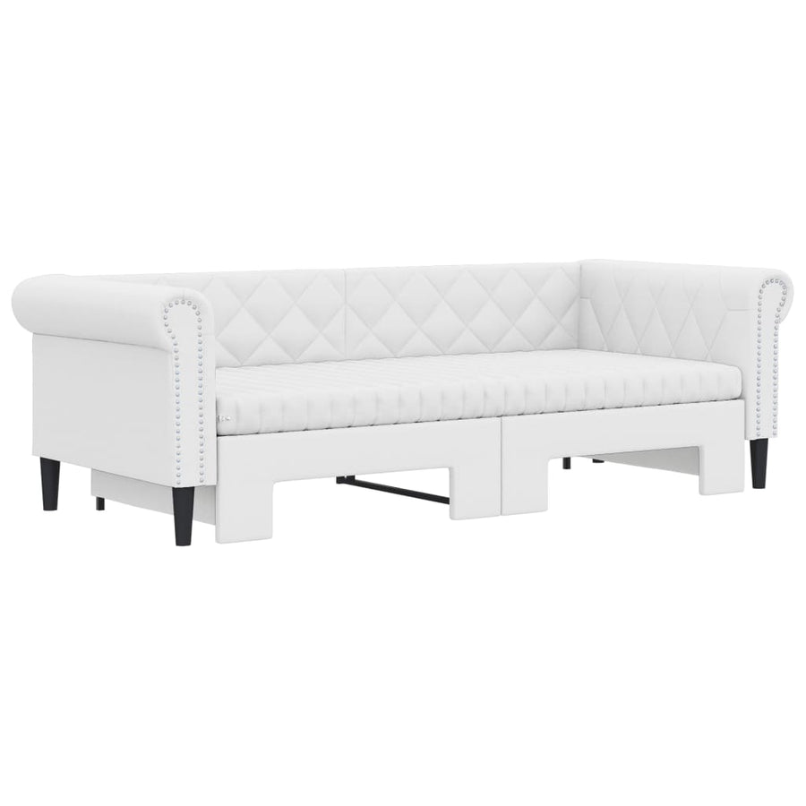 Slaapbank Onderschuifbed En Matrassen 90X200 Cm Kunstleer Wit 90 x 200 cm met onderschuifbed en matras