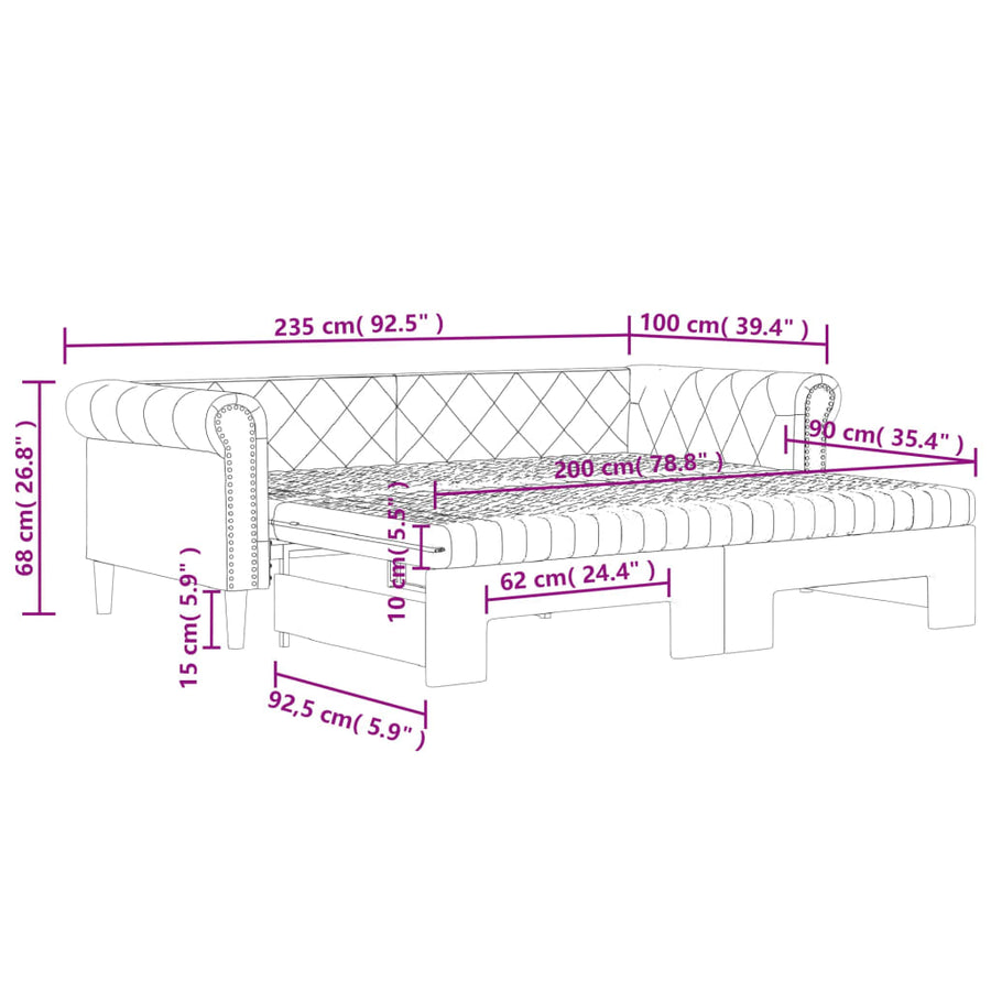 Slaapbank Onderschuifbed En Matrassen 90X200 Cm Kunstleer Wit 90 x 200 cm met onderschuifbed en matras