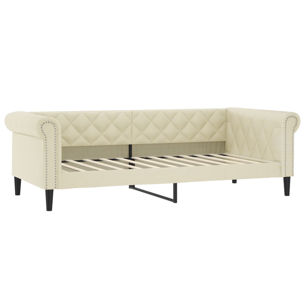 Slaapbank onderschuifbed en matrassen 90x200 cm kunstleer crème