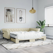 Slaapbank met onderschuifbed 2x matras 90x200 cm kunstleer crème