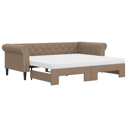 Slaapbank Onderschuifbed En Matrassen Kunstleer 90 x 200 cm Cappuccino met onderschuifbed en matras