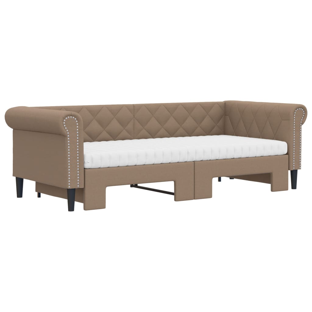 Slaapbank Onderschuifbed En Matrassen Kunstleer 90 x 200 cm Cappuccino met onderschuifbed en matras
