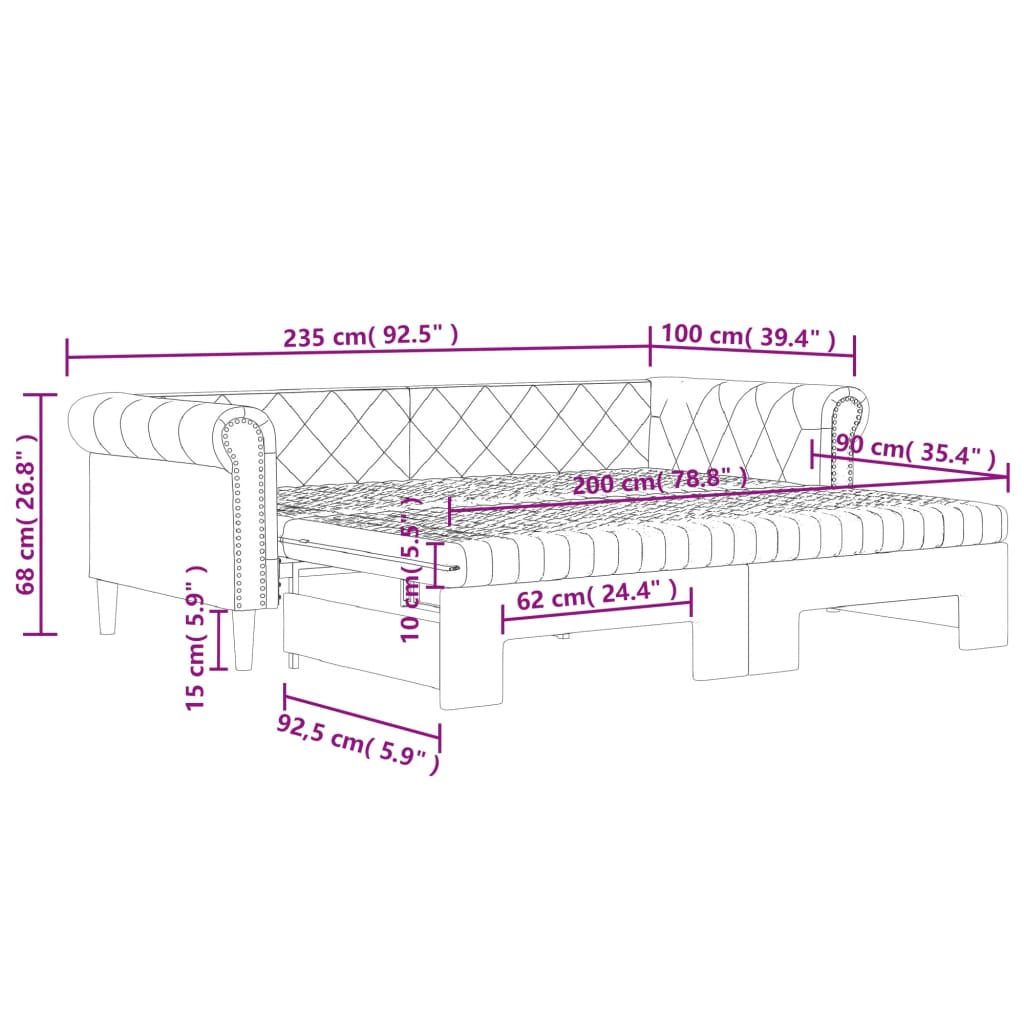 Slaapbank Onderschuifbed En Matrassen Kunstleer 90 x 200 cm Cappuccino met onderschuifbed en matras