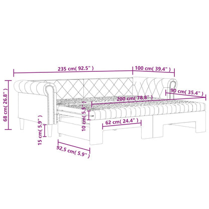 Slaapbank Onderschuifbed En Matrassen Kunstleer 90 x 200 cm Cappuccino met onderschuifbed en matras