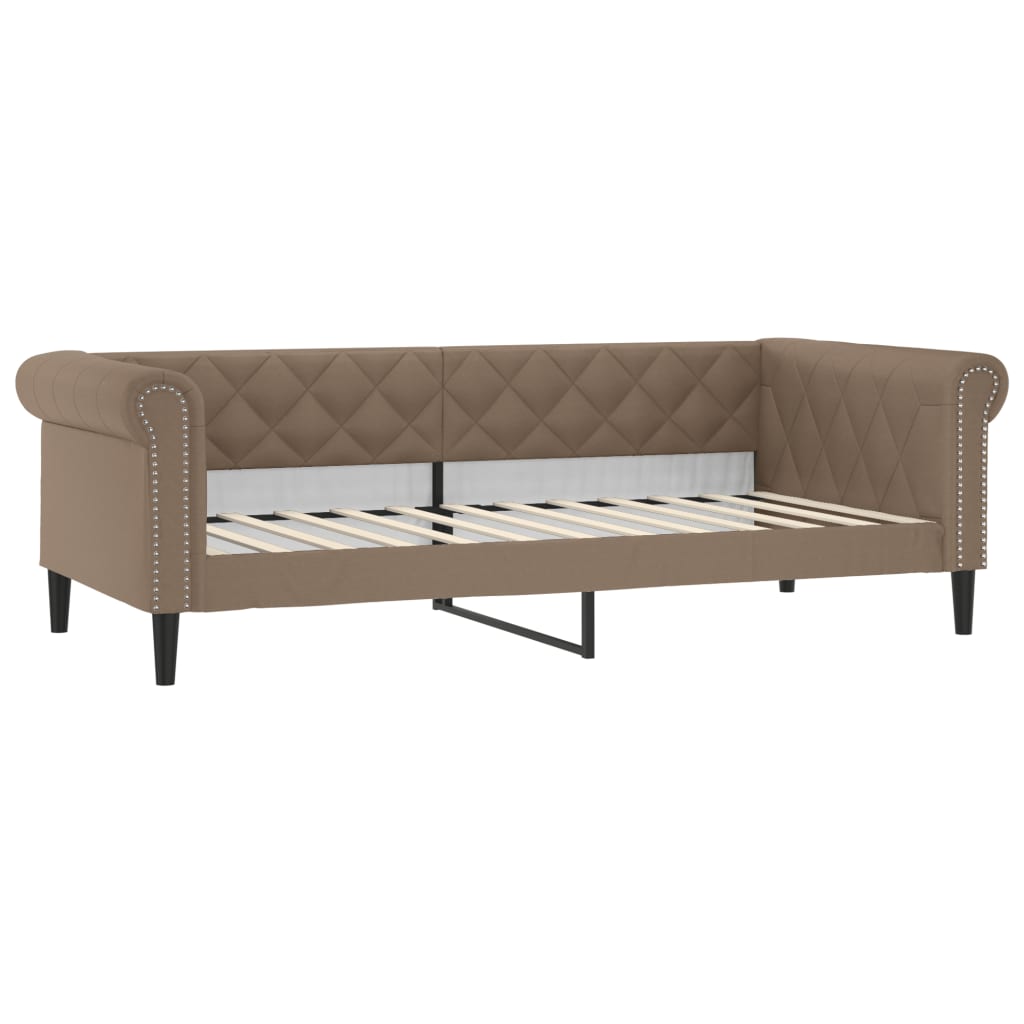 Slaapbank Onderschuifbed En Matrassen Kunstleer 90 x 200 cm Cappuccino met onderschuifbed en matras