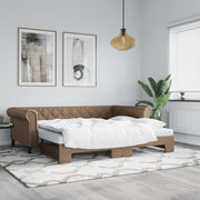 Slaapbank onderschuifbed 90x200 cm kunstleer cappuccino