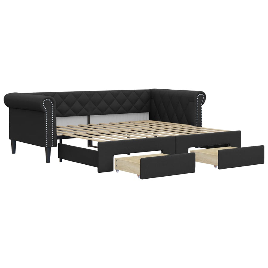 Slaapbank S Kunstleer 90 x 200 cm Zwart met onderschuifbed en lade