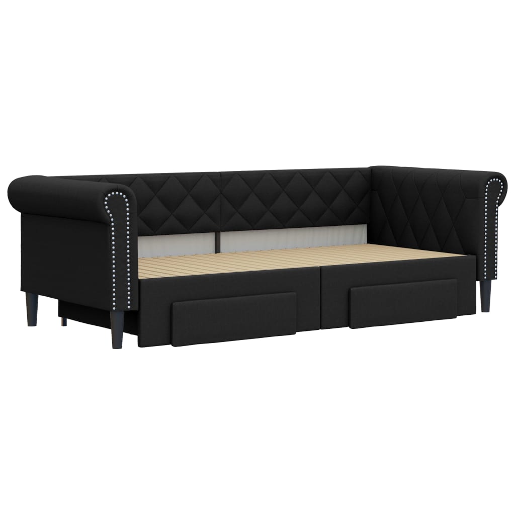 Slaapbank S Kunstleer 90 x 200 cm Zwart met onderschuifbed en lade