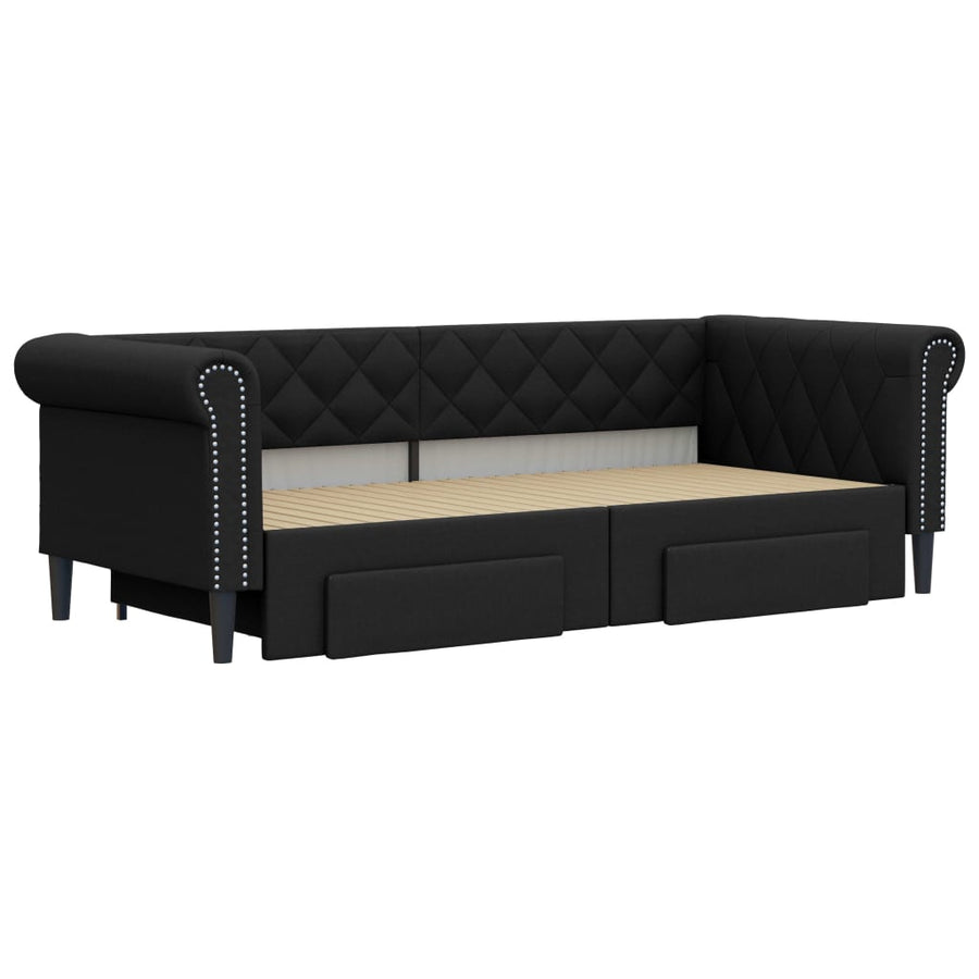Slaapbank S Kunstleer 90 x 200 cm Zwart met onderschuifbed en lade