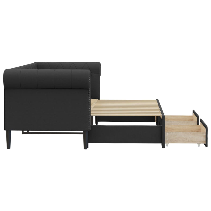 Slaapbank S Kunstleer 90 x 200 cm Zwart met onderschuifbed en lade