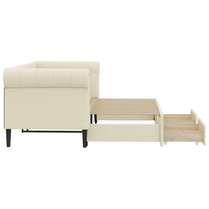 Slaapbank Met Onderschuifbed En Lades 90X200 Cm Kunstleer Crème 90 x 200 cm
