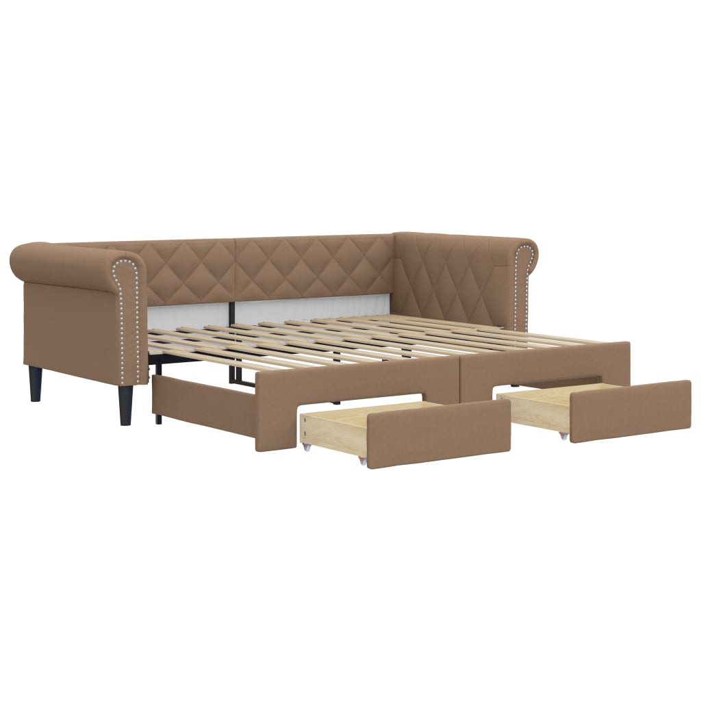 Slaapbank S Kunstleer 90 x 200 cm Cappuccino met onderschuifbed en lade