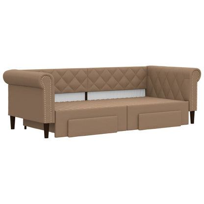 Slaapbank S Kunstleer 90 x 200 cm Cappuccino met onderschuifbed en lade