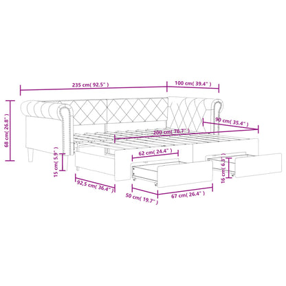 Slaapbank S Kunstleer 90 x 200 cm Cappuccino met onderschuifbed en lade
