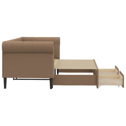 Slaapbank S Kunstleer 90 x 200 cm Cappuccino met onderschuifbed en lade