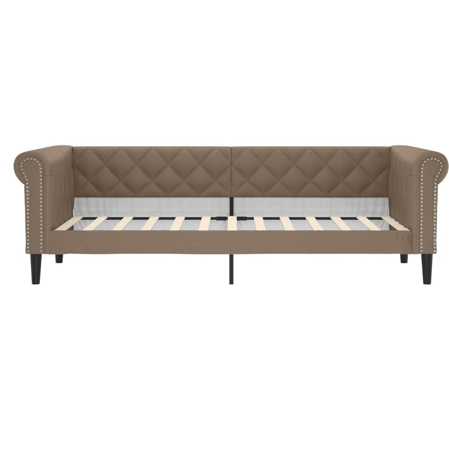 Slaapbank S Kunstleer 90 x 200 cm Cappuccino met onderschuifbed en lade