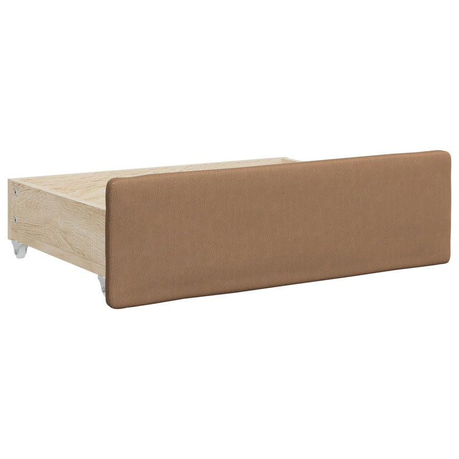 Slaapbank S Kunstleer 90 x 200 cm Cappuccino met onderschuifbed en lade