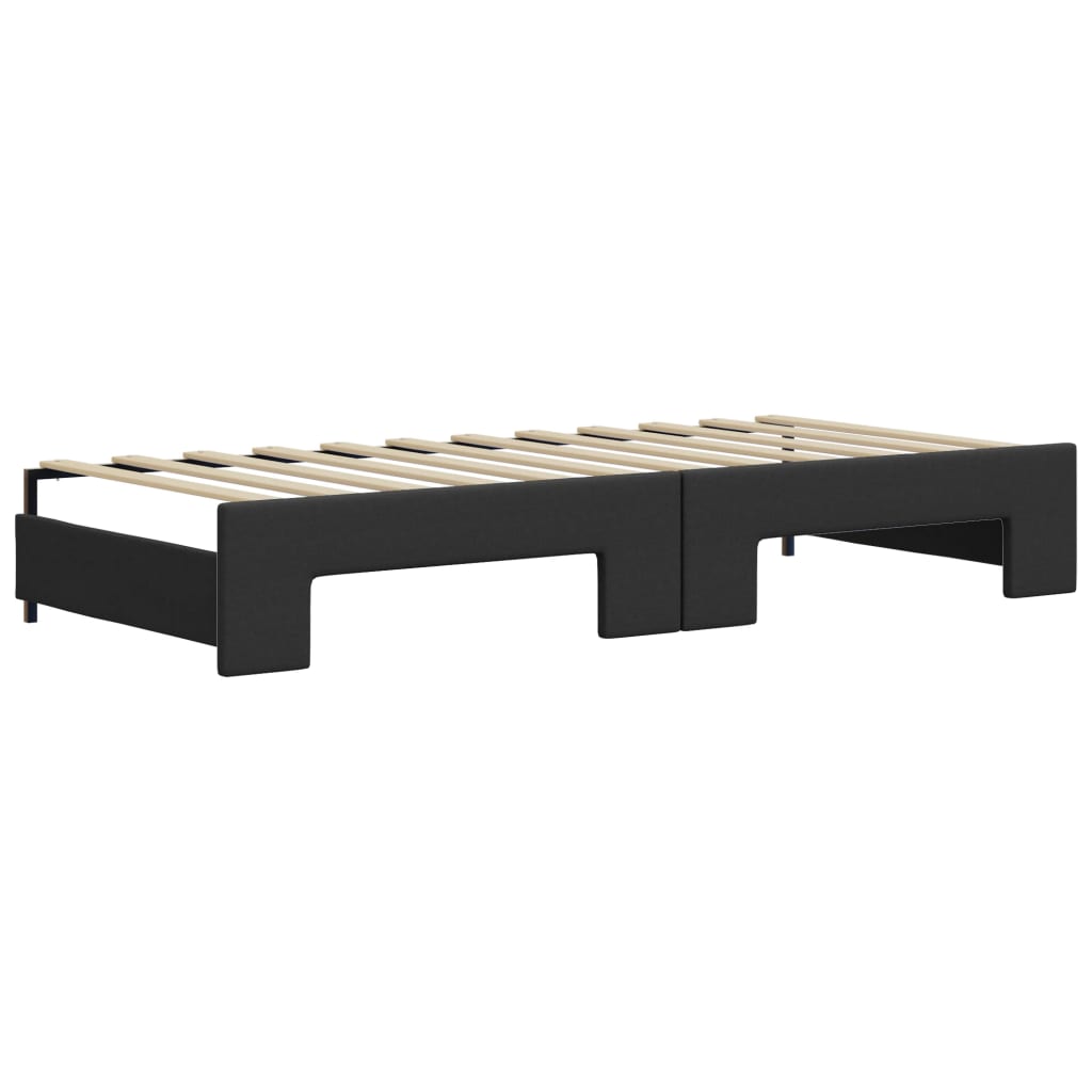 Slaapbank Met Onderschuifbed En Lades Kunstleer 90 x 200 cm Zwart met onderschuifbed en lade en matras