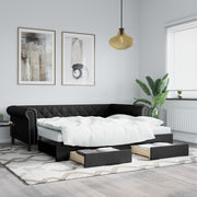 Slaapbank met onderschuifbed en lades 90x200 cm zwart