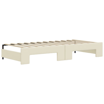 Slaapbank Met Onderschuifbed En Lades 90X200 Cm Kunstleer Crème 90 x 200 cm met onderschuifbed en lade en matras