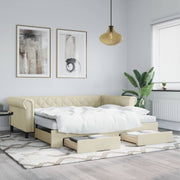 Slaapbank onderschuifbed lades kunstleer crème 90x200 cm