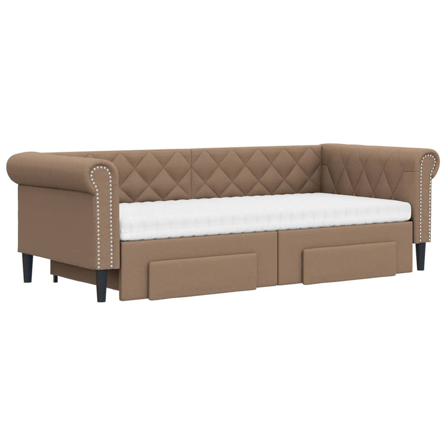 Slaapbank Met Onderschuifbed En Lades Kunstleer 90 x 200 cm Cappuccino met onderschuifbed en lade en matras