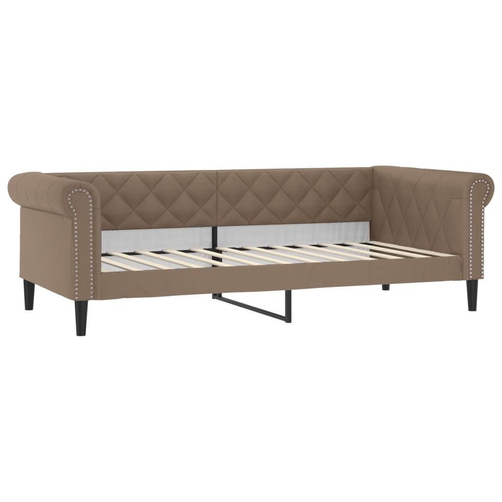 Slaapbank Met Onderschuifbed En Lades Kunstleer 90 x 200 cm Cappuccino met onderschuifbed en lade en matras