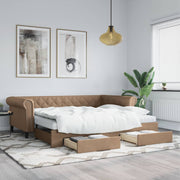 Slaapbank met onderschuifbed en lades 90x200 cm kunstleer cappuccino