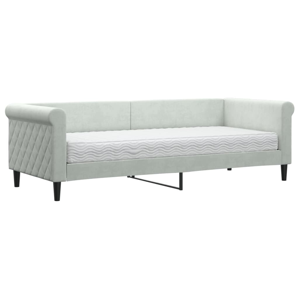 Slaapbank Fluweel 80 x 200 cm Lichtgrijs met matras