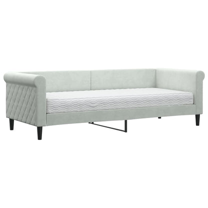 Slaapbank Fluweel 80 x 200 cm Lichtgrijs met matras